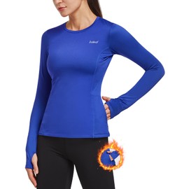 BALEAF Women's Thermal Shirts Long Sleeve Workout Tops Running Athletic Zipper Pocket Fleece Lined Cold Weather Gear Winter Thumbholes Royal Blue M