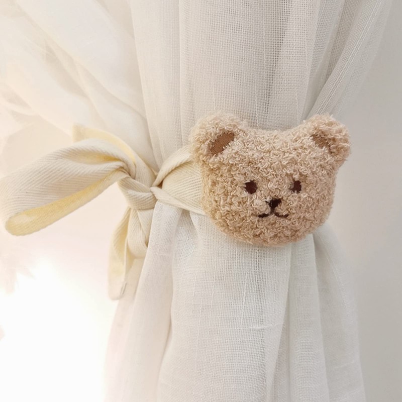 Bear Head Pattern Curtain Tiebacks for Nursery Milk Tea Bear