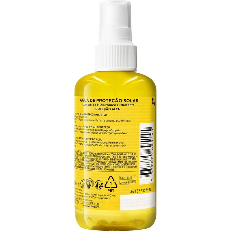 Agua Solar Protectora Corporal Hidratante con Ácido Hialurónico y Vitamina