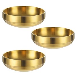 Roucerlin: 3 Large Double Tier Stainless Steel Sauce Bowls, Round Spice Tray, Sauce Plates, Sushi Dip Bowls, Appetizer Tray, Spice Bowl for Restaurant, Home (12cm, Gold, 175ml)