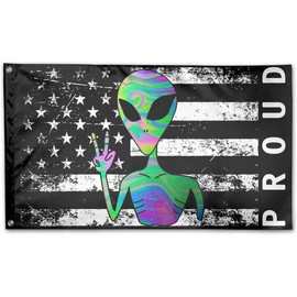 Oersted Proud American Flag with Psychedelic Alien 3x5ft Outdoor Garden Decoration Flag