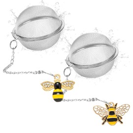 Steel Tea Strainers for Loose Tea, 2-Pack Tea Balls with Extender Chain, Tea Infuser for Brewing Loose Leaf Tea, Spices and Condiments, with 2 Bee Charms