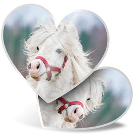 2 x Heart Stickers 7.5 cm - White Shetland Pony Animals Pets Cute Fun Decals for Laptops,Tablets,Luggage,Scrap Booking,Fridges, 8337