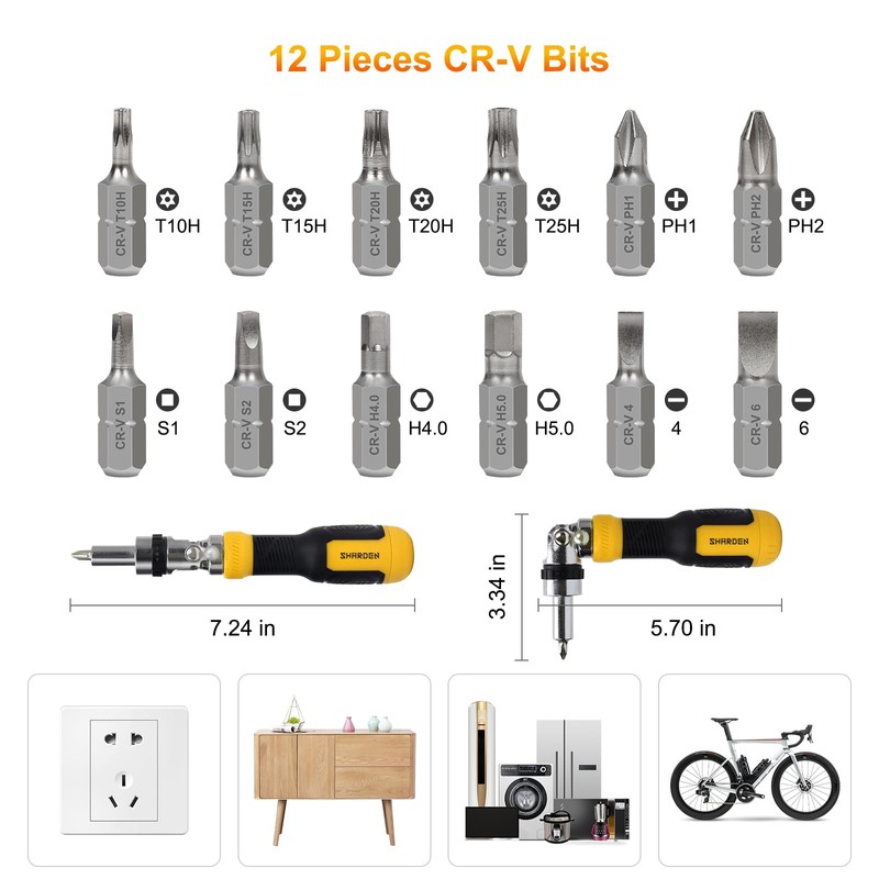 SHARDEN Ratcheting Multi Bit Screwdriver - 13-in-1 Tool Set, Flat