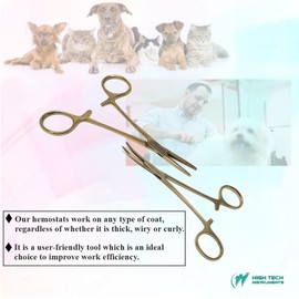 Dog/Cat Pet Ear Hair Puller 5" Hemostat Forceps Serrated CRV+STR Jaws Ear Care Forceps Made of Stainless Steel-Helps In Cleaning Ear Nose Face Paws Hair-Multipurpose Works on All Kind of Hair, GOLD