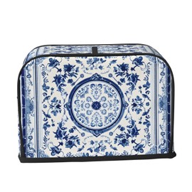 Waterproof Toaster Cover 2 Slice Wide Slot Blue White figure Toaster Cover with Pockets Appliance Covers
