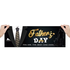 Father's Day Party Handheld Banner - 27.5"x 9.5" Oxford Cloth Photo Prop for Dad, Portable Sign for Family Celebration, Reunion, Photo Booth Decor (Black, Easy to Carry)