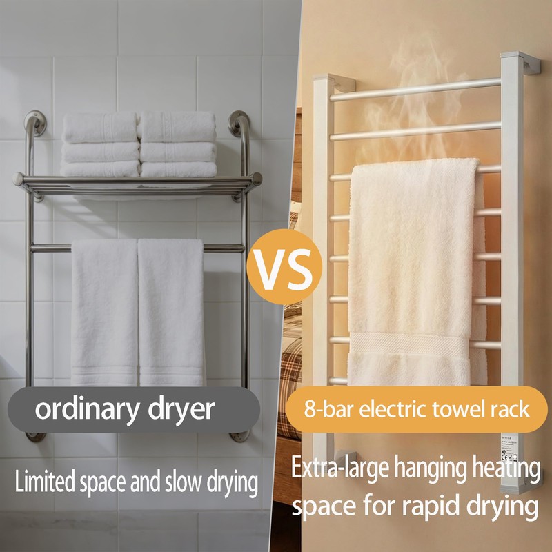 BVANQ Heated Towel Rack with Timer, 8-Bar Electric Towel Warmer