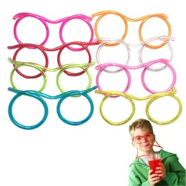 8 Pack Straw Glasses, Ideal Party Straws, Fun Party Accessories for Boys & Girls, Unique Drinking Straws, Perfect Kids Party Favours, Curly Straws Mixed Colours