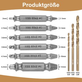 9 Piece Screw Extractor Set, Double Head Left Extractor Set Made of HSS 6542, Silver Screw Extractor Set with 3 Twist Drills, Easy Drilling and Removal of Damaged Screws