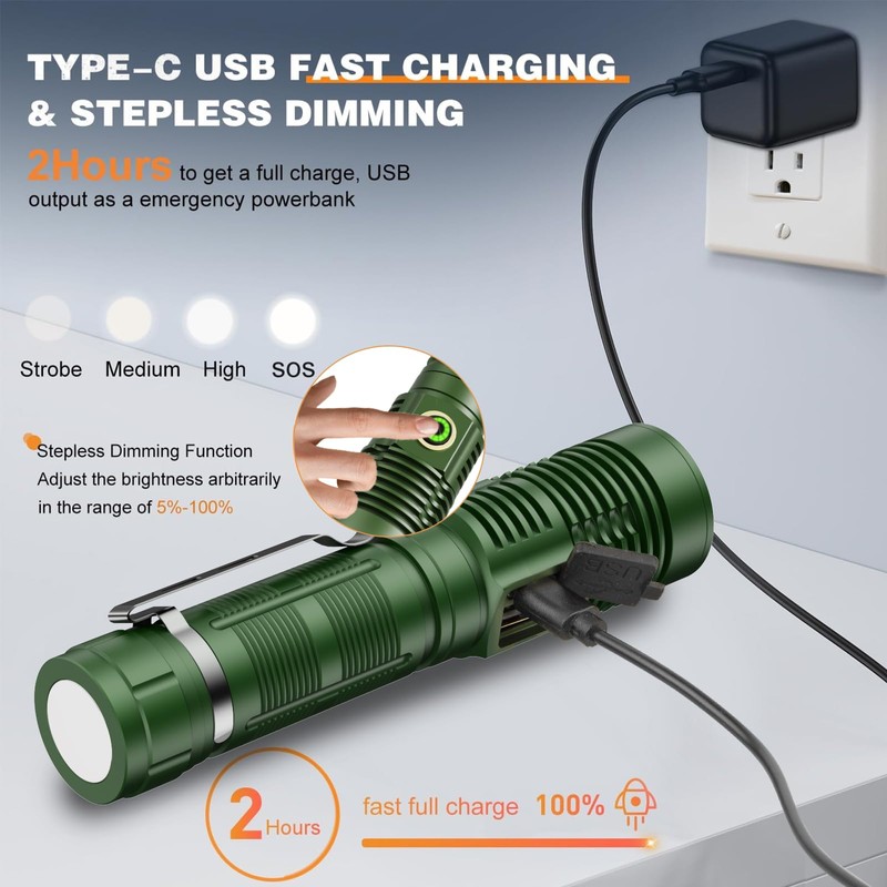 Small Tactical Flashlights 20000 High Lumens - 1500 Meters Long