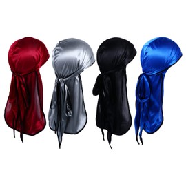 OHPHCALL 4pcs Satin Bonnet Durag Cap for Men Women Headwrap Long Tail Fashionable Headwrap Cap Breathable Unisex Sleep Protection
