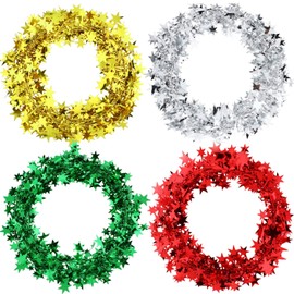 Boao 4 Rolls Glitter Star Tinsel Garland Metallic Star Wire Garland Valentine's and Irish Day Decorations，7.5 Meters Long Each