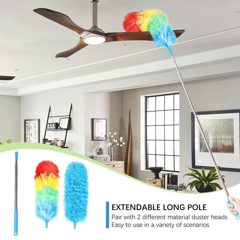 iHUFeather Rainbow Extendable Static Duster Reusable Microfiber Duster with 100"