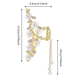 Shimmeroo Floral Hair Clips,Elegant Lily Hair Clips with Dangling Pearls Tassel Bun Holder Gold Floral Claw Clip Lilly of the Valley Jewelry for Women
