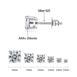 White Gold Plated Cubic Zirconia Stud Earrings Silver 925 Women's 3 mm - 8 mm Options Simulated Diamond Hypoallergenic Jewellery, White Gold, Cubic Zirconia