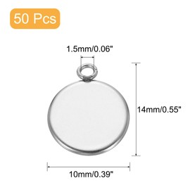 sourcing map Round Pendant Blank Tray, 50Pcs 10mm - Stainless Steel Cabochons Setting Blank Base for DIY Crafting and Keychains Making (Silver)