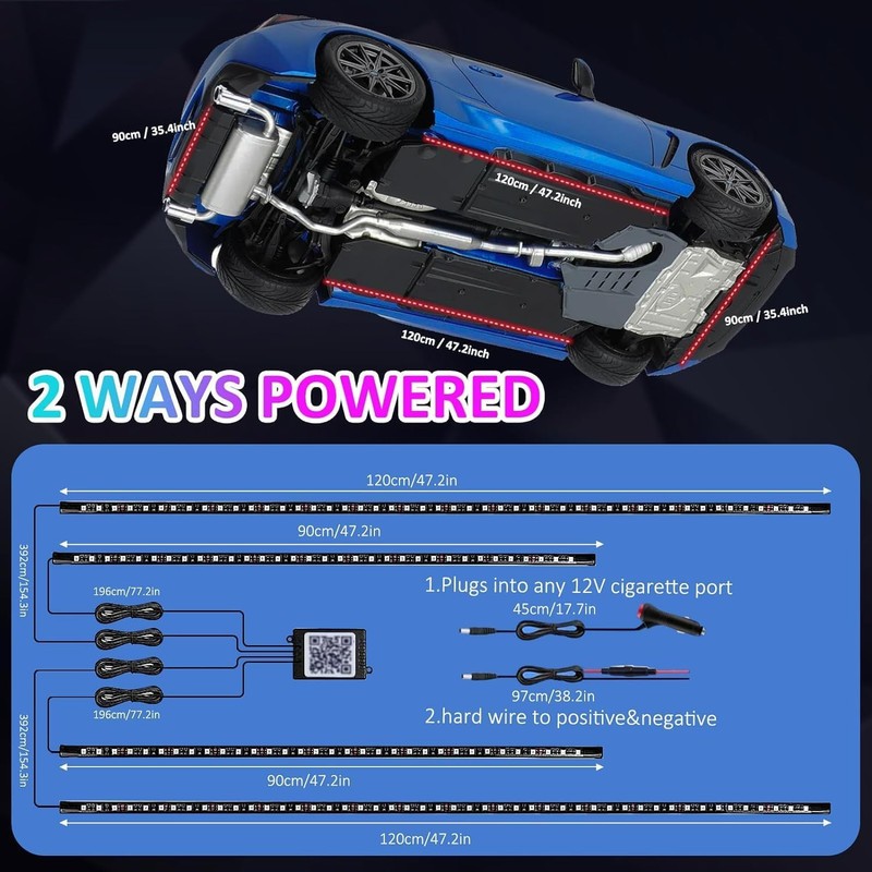 YUGUANG 4Pcs Underglow Light Kit for Car, APP & Remote
