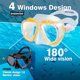 Dizokizo Scuba Diving Mask for Snorkeling Swimming 180° Panoramic View Snorkel Mask, No Leak Anti Fog Adjustable Scuba Mask Diving Goggles with Nose Cover for Adult