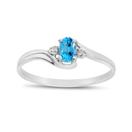 14k White Gold Oval Blue Topaz And Diamond Ring (Size 6)