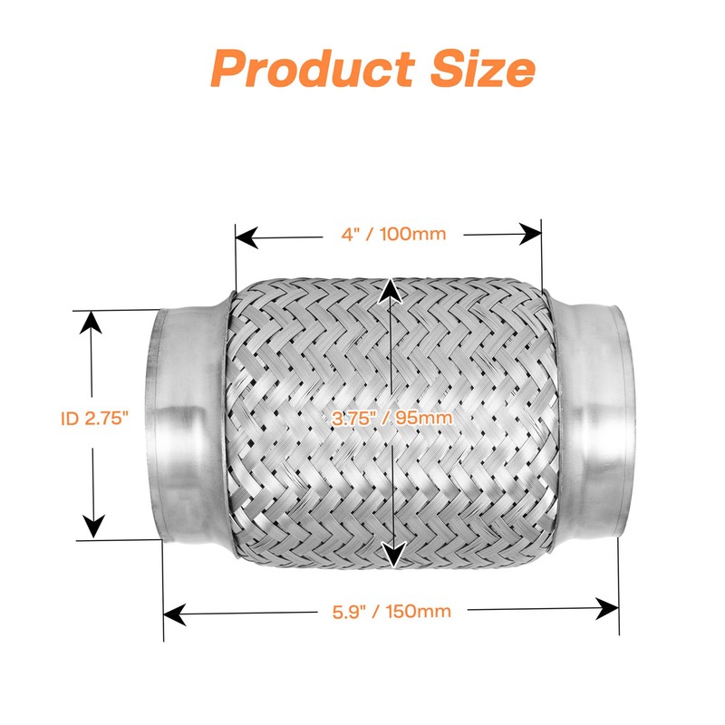 SVULK Exhaust Flex Pipe, 2.75" Double Braid Stainless Steel Flexible