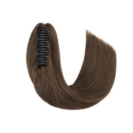 Charites Ponytail Extension, 13 Inch Claw Clip Ponytail Extension Human Hair Long Straight Jaw Clip in Real Hair Pony Tails Hairpieces for Women Chocolate Brown