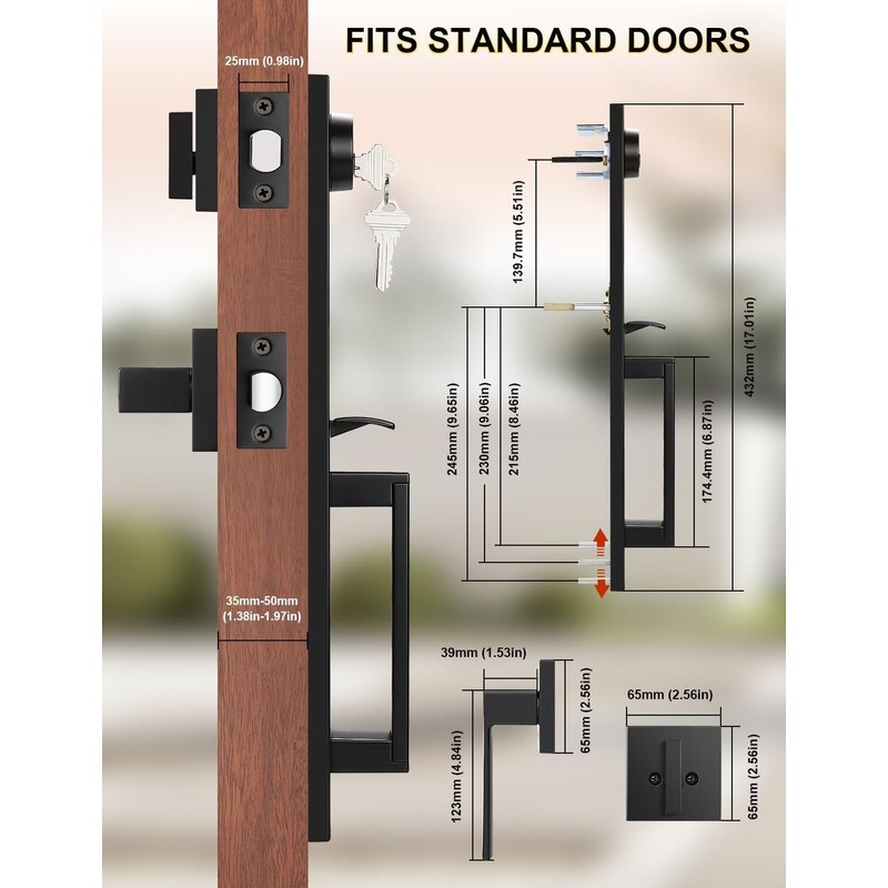 Tinewa Front Door Lock Set, Full Escutcheon Front Door Handle