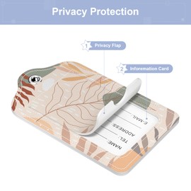 Hsxnam 2 Pack PU Leather Luggage Tags for Suitcase, Travel Cruise Luggage Tag with Privacy Flap, Name ID Label and Metal Loop for Women Men Baggage Handbag School Bag Backpack, Modern Abstract Leaves