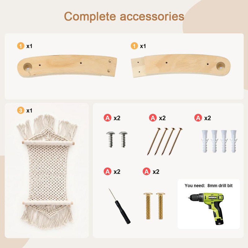 nets Tribe Macrame Cat Wall Shelves & Hammock - Comfy