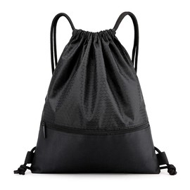 FenFang Gym Bag with Drawstring, Drawstring Bag, Sports Backpack, Large Gym Bag, Foldable, Drawstring Gym Bag, Sports Bag, Daypack, Daypack with Zip, Inner Pocket, Women and Men, black