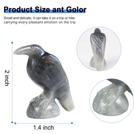 QLRSUXN Natural Labradorite Raven Figurines,2 Inch Healing Crystal Animal Statues,Lucky Guardian Pocket Crow Figurines as Women’s Gifts,Raven Statues for Office Home Decor and Ornament.