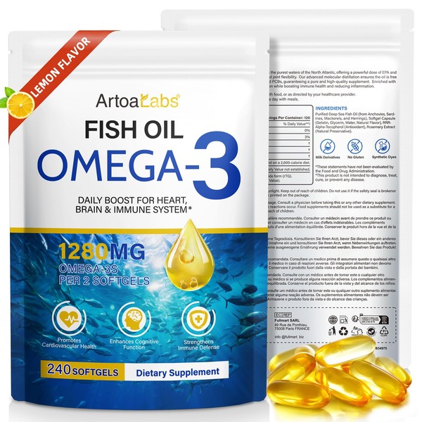 Omega 3 Fish oil-1280 mg Omega-3 Supplement +240 Soft Gels