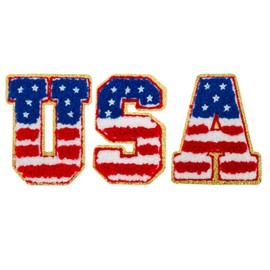 3 PCS 3.3" USA Chenille Letter Patches,Iron on Patches for Hats, Chenille Patches for Bags Clothes Backpacks Jeans. (Medium 3.3")
