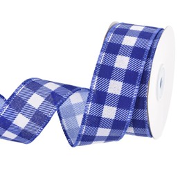 sourcing map Navy Blue Checkered Ribbon,1.5 Inch x 10 Yards Wired Edge Gingham Ribbon Farmhouse Plaid Ribbon for Gift Wrapping, DIY, Christmas Decoration and Bows Craft