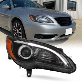 AKKON - Fits 2011-2014 Chrysler 200 [Halogen Type] Projector Black Headlight Headlamp Passenger Right w/LED DRL Running