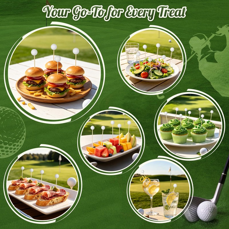 100 Golf Ball Cocktail Picks, 4.9 in Fancy Toothpicks for