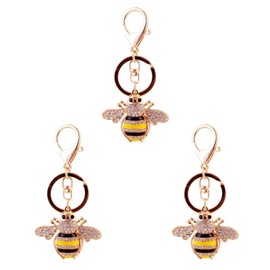 Enorteen 3 Pcs Rhinestone Little Bee Keychain Keyring Yellow Bee Crystal Keychain with Lobster Clasp Charm Pendant Honeybee Keychain for Bag Purse Wallet
