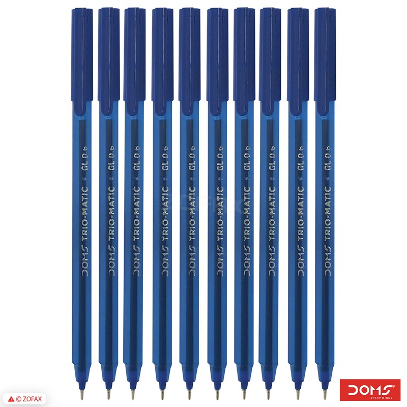 Doms 10 x 0.6mm Tip Trio-matic BLUE Triangular Ballpoint Pens