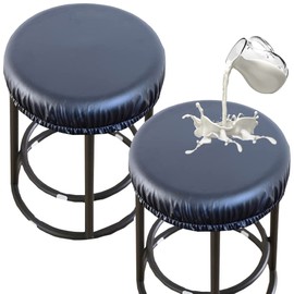 Stool Covers Round, Stretch PU Round Bar Stool Covers Waterproof Round Bar Stool Seat Covers Bar Chair Covers Washable Stool Cushion Slipcovers with Elastic Bands for 12-17 Inch Chair (2Pcs,Black)