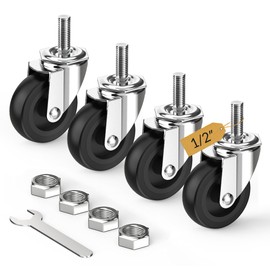HOLKIE Caster Wheels 3 inch with No Brake Stem Casters, 1/2" -13 x 1-1/2" (Stem Diameter 1/2", Stem Length 1-1/2") Threaded Swivel Casters Set of 4 Heavy Duty Castors Black