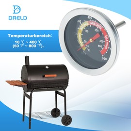 DRELD Edelstahl Grill Thermometer Analog BBQ Thermometer, Röstthermometer, 10-400℃/50-800 ℉ Gasgrillthermometer für alle Holzkohlegrill, Grills, Ofen, Smoker, Räucherofen, Backofen und Grillwagen