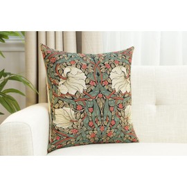 Charlotte Home Furnishings Pimpernel Red Green Floral Throw Pillow Cover 18” x 18” – Double-Sided Tapestry Cushion Cover for Couch, Sofa, or Bed | 100% Cotton Jacquard Woven in Europe