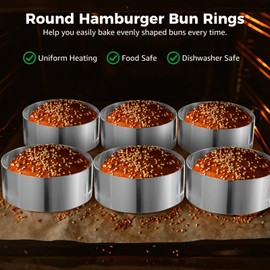 6Pcs Hamburger Bun Rings, 3.9×1.6" Stainless Steel Round Mousse Rings, Non-Stick Hamburger Baking Molds, Large Non-Rust Cooking Rings for Baking Burgers, Muffins, Eggs, Crumpets, Pancakes