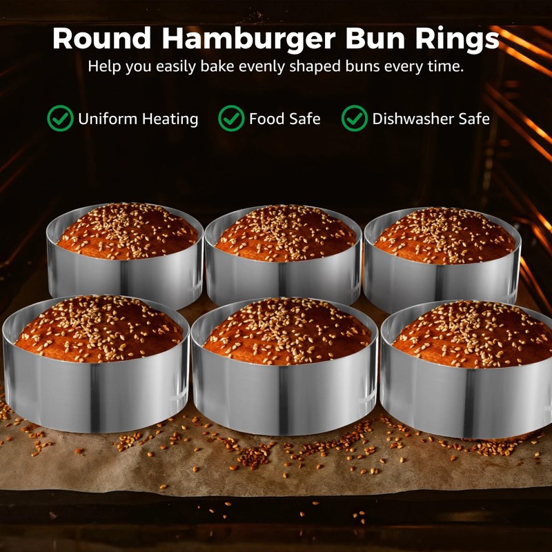 6Pcs Hamburger Bun Rings, 3.9×1.6" Stainless Steel Round Mousse Rings,
