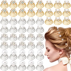 OIIKI 50PCS Rhinestone Sparkle Crystal Hair Jewelry Clips - Spiral Flower Pearl Coil Decorative Accessories for Bridal, Bridesmaid Wedding Party Prom (5 Styles)