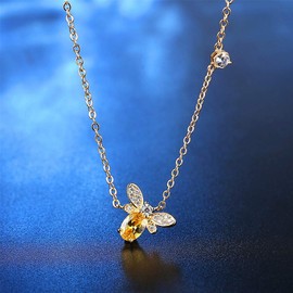 AILUOR Tiny Cute Gold Bee Necklace, Fashion Charm Topaz Crystal Rhinestone Honeybee Bumble Bee Pendant Jewelry Women Gifts (Gold)