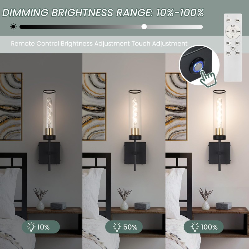 Wall Sconces,Battery Operated Wall Sconce 10400mAh Black and Gold Fast