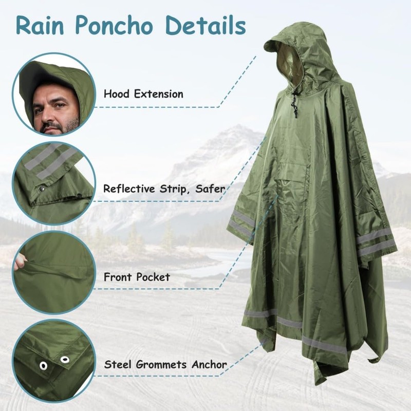 Plus Size Rain Poncho with Hood and Reflective Stripes, Big