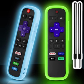 2 Pack Remote Cover for Roku, Battery Cover for TCL Roku Smart TV Steaming Stick Remote, Silicone Protective Case Universal Sleeve Skin Glow in The Dark Green Blue with Lanyards