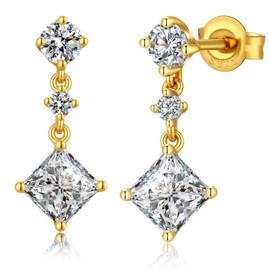 Drop Stud Earrings Diamond Dangle Drop Earrings for Women Silver Gold Plated Square Stud Earrings Sterling Silver Cubic Zirconia Diamond Dangle Earrings Small Dangling Earrings Jiahanzb